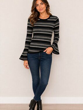Max Studio Striped Bell Sleeve Sweater Tunic Small